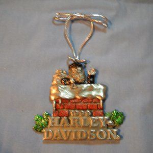 Vintage Harley Davidson 1999 Pewter Holiday Ornament "Santa in Chimney" MIB